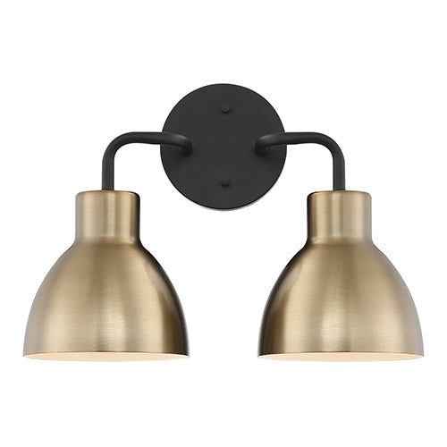 Satco 60-6792, Sloan, 2 Light, Vanity Light Fixture, 100W, 120V, Medium Base, Matte Black and Burnished Brass Finish
