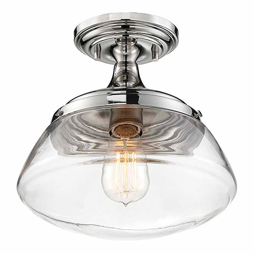 Satco 60-6798, Kew, 1 Light, Semi-Flush Lighting Fixture, 60W, 120V, Medium Base, Clear Glass, Polished Nickel Finish