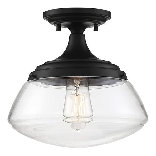 Satco 60-6799, Kew, 1 Light, Semi-Flush Lighting Fixture, 60W, 120V, Medium Base, Clear Glass, Aged Bronze Finish