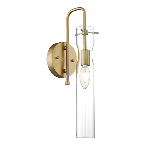 Satco 60-6855, Spyglass, 1 Light, Wall Sconce Lighting Fixture, 60W, 120V, Candelabra Base, Clear Glass, Vintage Brass Finish