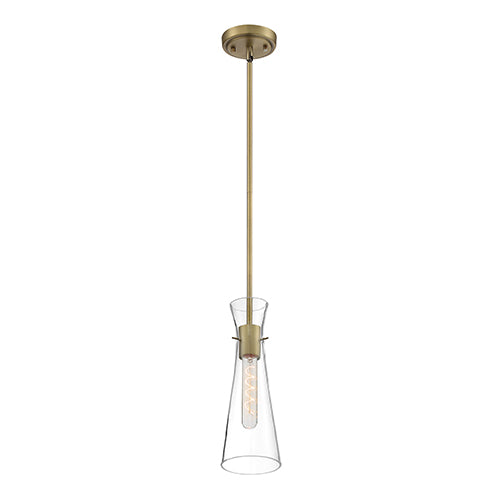 Satco 60-6858, Bahari, 1 Light, Mini Pendant Lighting Fixture, 60W, 120V, Medium Base, Clear Glass, Vintage Brass Finish