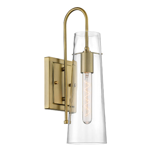 Satco 60-6859, Alondra, 1 Light, Wall Sconce Lighting Fixture, 60W, 120V, Medium Base, Clear Glass, Vintage Brass Finish