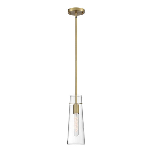 Satco 60-6860, Alondra, 1 Light, Mini Pendant Lighting Fixture, 60W, 120V, Medium Base, Clear Glass, Vintage Brass Finish