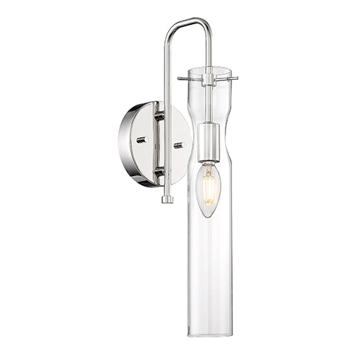 Satco 60-6865, Spyglass, 1 Light, Wall Sconce Lighting Fixture, 60W, 120V, Candelabra Base, Clear Glass, Polished Nickel Finish