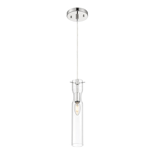 Satco 60-6866, Spyglass, 1 Light, Mini Pendant Lighting Fixture, 60W, 120V, Candelabra Base, Clear Glass, Polished Nickel Finish