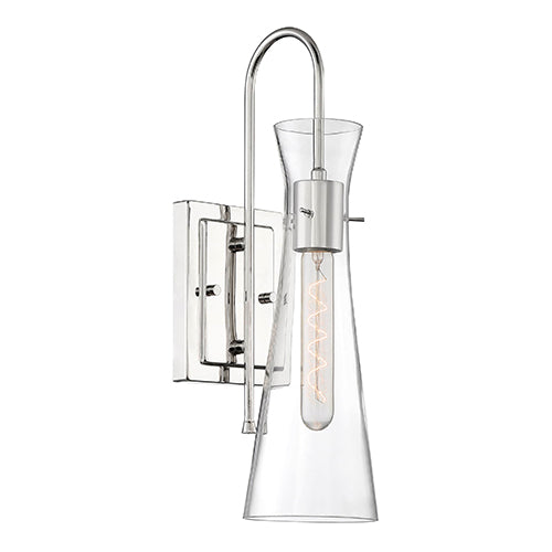 Satco 60-6867, Bahari, 1 Light, Wall Sconce Lighting Fixture, 60W, 120V, Medium Base, Clear Glass, Polished Nickel Finish