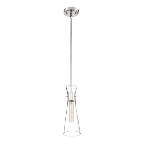 Satco 60-6868, Bahari, 1 Light, Mini Pendant Lighting Fixture, 60W, 120V, Medium Base, Clear Glass, Polished Nickel Finish