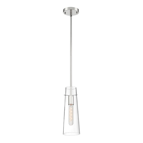 Satco 60-6870, Alondra, 1 Light, Mini Pendant Lighting Fixture, 60W, 120V, Medium Base, Clear Glass, Polished Nickel Finish