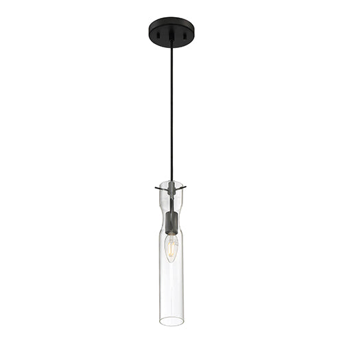 Satco 60-6876, Spyglass, 1 Light, Mini Pendant Lighting Fixture, 60W, 120V, Candelabra Base, Clear Glass, Black Finish