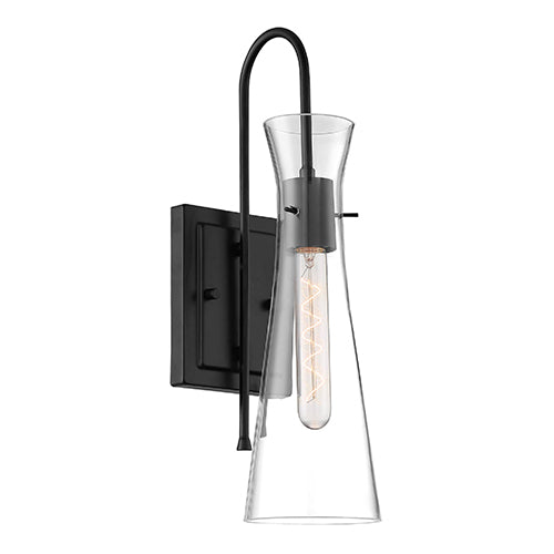 Satco 60-6877, Bahari, 1 Light, Wall Sconce Lighting Fixture, 60W, 120V, Medium Base, Clear Glass, Black Finish