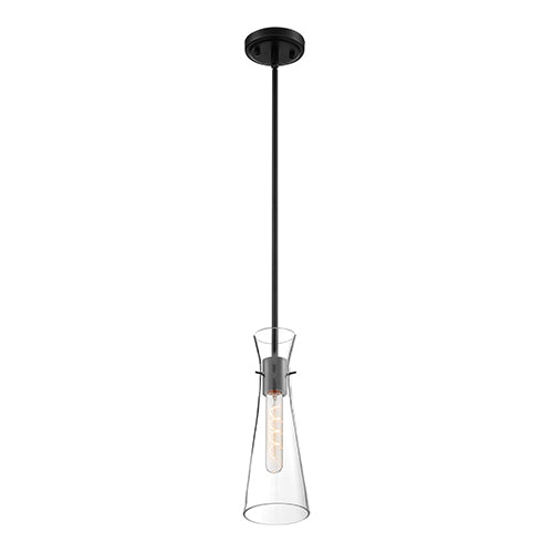 Satco 60-6878, Bahari, 1 Light, Mini Pendant Lighting Fixture, 60W, 120V, Medium Base, Clear Glass, Black Finish