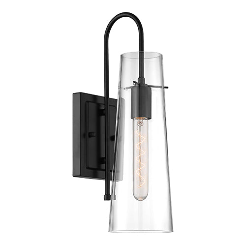 Satco 60-6879, Alondra, 1 Light, Wall Sconce Lighting Fixture, 60W, 120V, Medium Base, Clear Glass, Black Finish