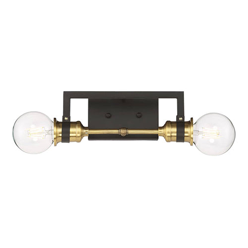 Satco 60-6972, Intention, 2 Light, Vanity Light Fixture, 60W, 120V, Medium Base, Warm Brass and Black Finish