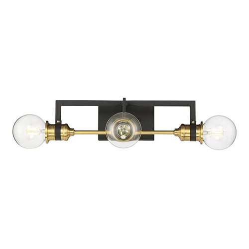 Satco 60-6973, Intention, 3 Light, Vanity Light Fixture, 60W, 120V, Medium Base, Warm Brass and Black Finish