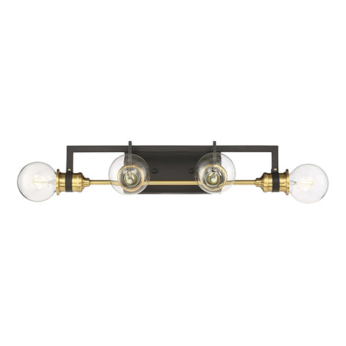 Satco 60-6974, Intention, 4 Light, Vanity Light Fixture, 60W, 120V, Medium Base, Warm Brass and Black Finish