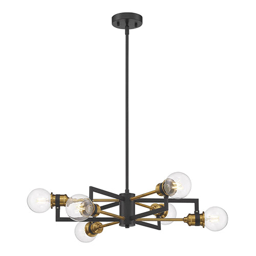 Satco 60-6976, Intention, 6 Light, Chandelier Lighting Fixture, 60W, 120V, Medium Base, Warm Brass and Black Finish