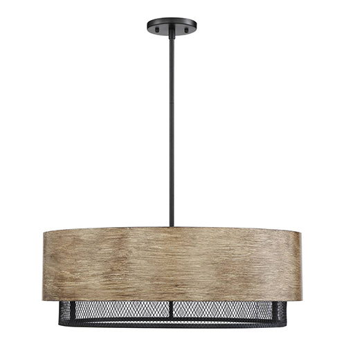 Satco 60-6980, Barrique, 5 Light, Pendant Lighting Fixture, 60W, 120V, Medium Base, Black with Honey Wood Finish