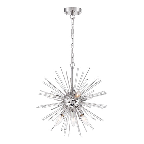 Satco 60-6993, Cirrus, 8 Light, Chandelier Lighting Fixture, 60W, 120V, Candelabra Base, Glass Rods,  Polished Nickel Finish