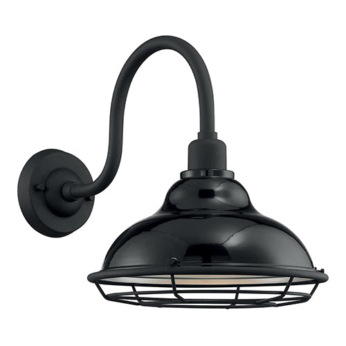 Satco 60-7002, Newbridge, 1 Light, Large Outdoor Wall Sconce Fixture, 60W, 120V, Medium Base, Silver and Textured Black Accents, Gloss Black Finish