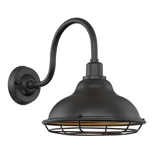 Satco 60-7012, Newbridge, 1 Light, Large Outdoor Wall Sconce Fixture, 60W, 120V, Medium Base, Gold Accents, Dark Bronze Finish