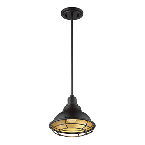 Satco 60-7013, Newbridge, 1 Light, Small Pendant Fixture, 60W, 120V, Medium Base, Gold Accents, Dark Bronze Finish