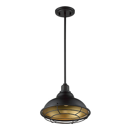 Satco 60-7014, Newbridge, 1 Light, Large Pendant Fixture, 60W, 120V, Medium Base, Gold Accents, Dark Bronze Finish