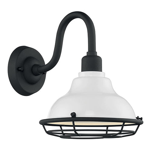 Satco 60-7021, Newbridge, 1 Light, Small Outdoor Wall Sconce Fixture, 60W, 120V, Medium Base, Textured Black Accents, Gloss White Finish