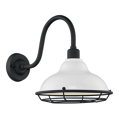 Satco 60-7022, Newbridge, 1 Light, Large Outdoor Wall Sconce Fixture, 60W, 120V, Medium Base, Textured Black Accents, Gloss White Finish