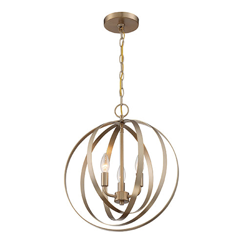 Satco 60-7057, Pendleton, 3 Light, Pendant Fixture, 60W, 120V, Candelabra Base, Burnished Brass Finish