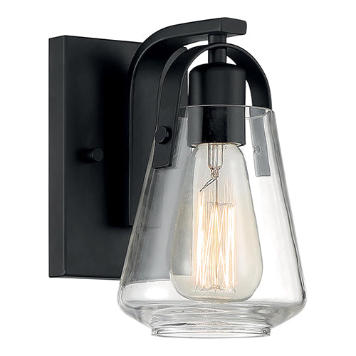 Satco 60-7101, Skybridge, 1 Light, Vanity Light Fixture, 60W, 120V, Medium Base, Clear Glass, Matte Black Finish