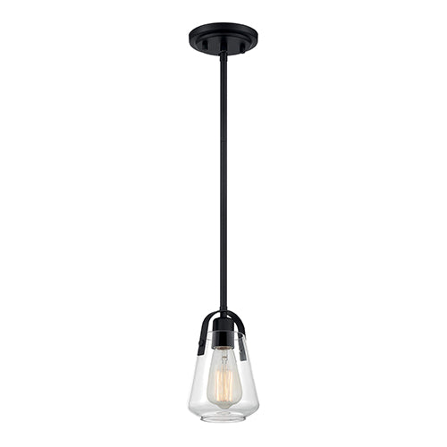 Satco 60-7106, Skybridge, 1 Light, Mini Pendant Fixture, 60W, 120V, Medium Base, Clear Glass, Matte Black Finish