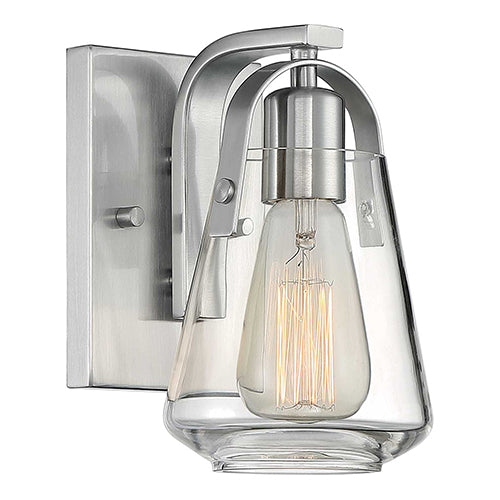Satco 60-7111, Skybridge, 1 Light, Vanity Light Fixture, 60W, 120V, Medium Base, Clear Glass, Brushed Nickel Finish