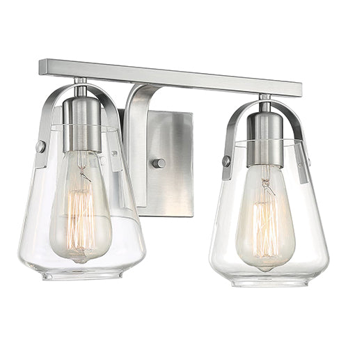 Satco 60-7112, Skybridge, 2 Light, Vanity Light Fixture, 60W, 120V, Medium Base, Clear Glass, Brushed Nickel Finish