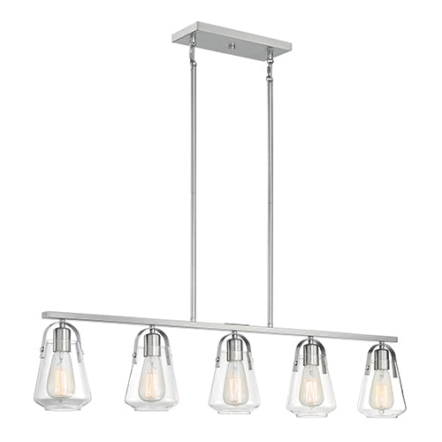Satco 60-7114, Skybridge, 5 Light, Island Pendant Fixture, 60W, 120V, Medium Base, Clear Glass, Brushed Nickel Finish