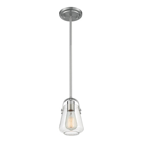 Satco 60-7116, Skybridge, 1 Light, Mini Pendant Fixture, 60W, 120V, Medium Base, Clear Glass, Brushed Nickel Finish