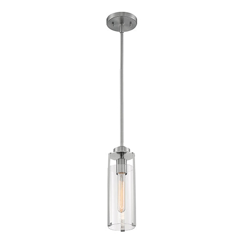 Satco 60-7140, Marina, 1 Light, Mini Pendant Fixture, 60W, 120V, Medium Base, Clear Glass, Brushed Nickel Finish