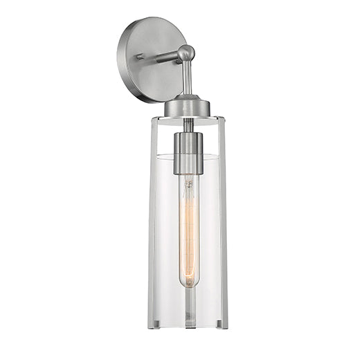 Satco 60-7141, Marina, 1 Light, Wall Sconce Lighting Fixture, 60W, 120V, Medium Base, Clear Glass, Brushed Nickel Finish