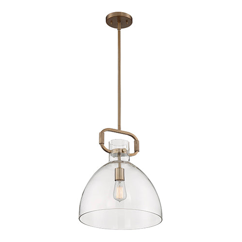 Satco 60-7142, Teresa, 1 Light, Bell Pendant Fixture, 100W, 120V, Medium Base, Clear Glass, Burnished Brass Finish