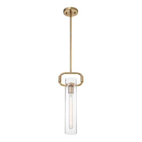 Satco 60-7143, Teresa, 1 Light, Cylinder Pendant Fixture, 60W, 120V, Medium Base, Clear Glass, Burnished Brass Finish