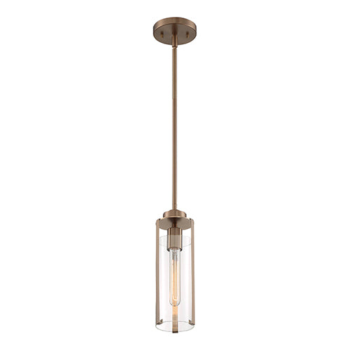 Satco 60-7150, Marina, 1 Light, Mini Pendant Fixture, 60W, 120V, Medium Base, Clear Glass, Burnished Brass Finish