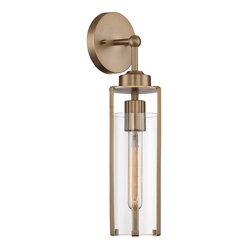 Satco 60-7151, Marina, 1 Light, Wall Sconce Lighting Fixture, 60W, 120V, Medium Base, Clear Glass, Burnished Brass Finish