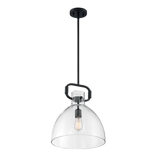 Satco 60-7152, Teresa, 1 Light, Bell Pendant Fixture, 100W, 120V, Medium Base, Clear Glass, Matte Black Finish