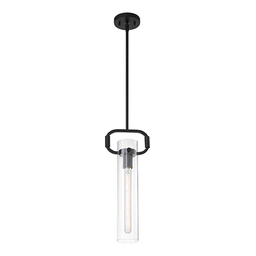 Satco 60-7153, Teresa, 1 Light, Cylinder Pendant Fixture, 60W, 120V, Medium Base, Clear Glass, Matte Black Finish