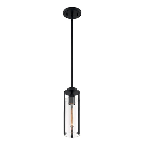 Satco 60-7160, Marina, 1 Light, Mini Pendant Fixture, 60W, 120V, Medium Base, Clear Glass, Matte Black Finish
