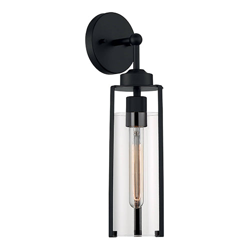 Satco 60-7161, Marina, 1 Light, Wall Sconce Lighting Fixture, 60W, 120V, Medium Base, Clear Glass, Matte Black Finish