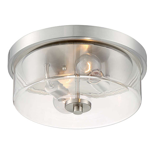 Satco 60-7168, Sommerset, 2 Light, Flush Mount Lighting Fixture, 60W, 120V, Medium Base, Clear Glass, Brushed Nickel Finish