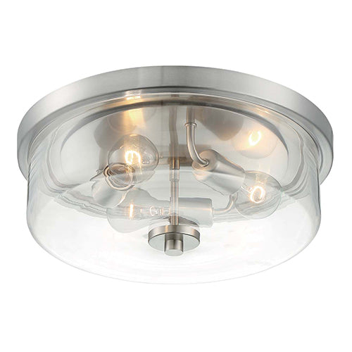 Satco 60-7169, Sommerset, 3 Light, Flush Mount Lighting Fixture, 60W, 120V, Medium Base, Clear Glass, Brushed Nickel Finish