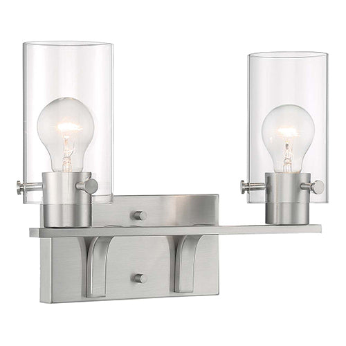 Satco 60-7172, Sommerset, 2 Light, Vanity Light Fixture, 60W, 120V, Medium Base, Clear Glass, Brushed Nickel Finish
