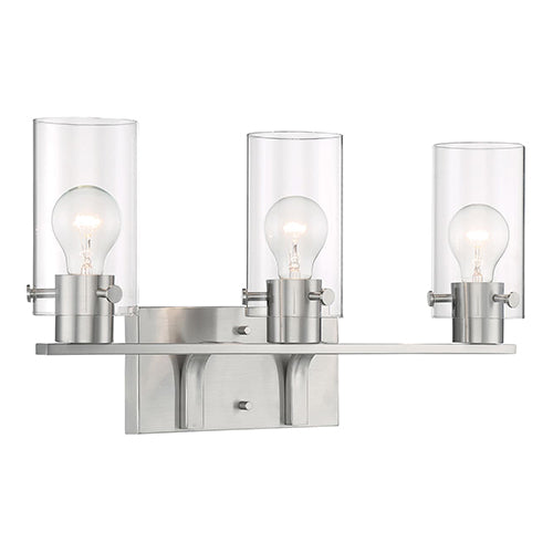 Satco 60-7173, Sommerset, 3 Light, Vanity Light Fixture, 60W, 120V, Medium Base, Clear Glass, Brushed Nickel Finish
