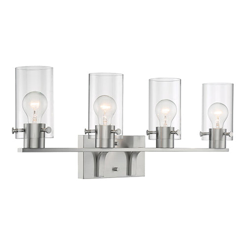 Satco 60-7174, Sommerset, 4 Light, Vanity Light Fixture, 60W, 120V, Medium Base, Clear Glass, Brushed Nickel Finish